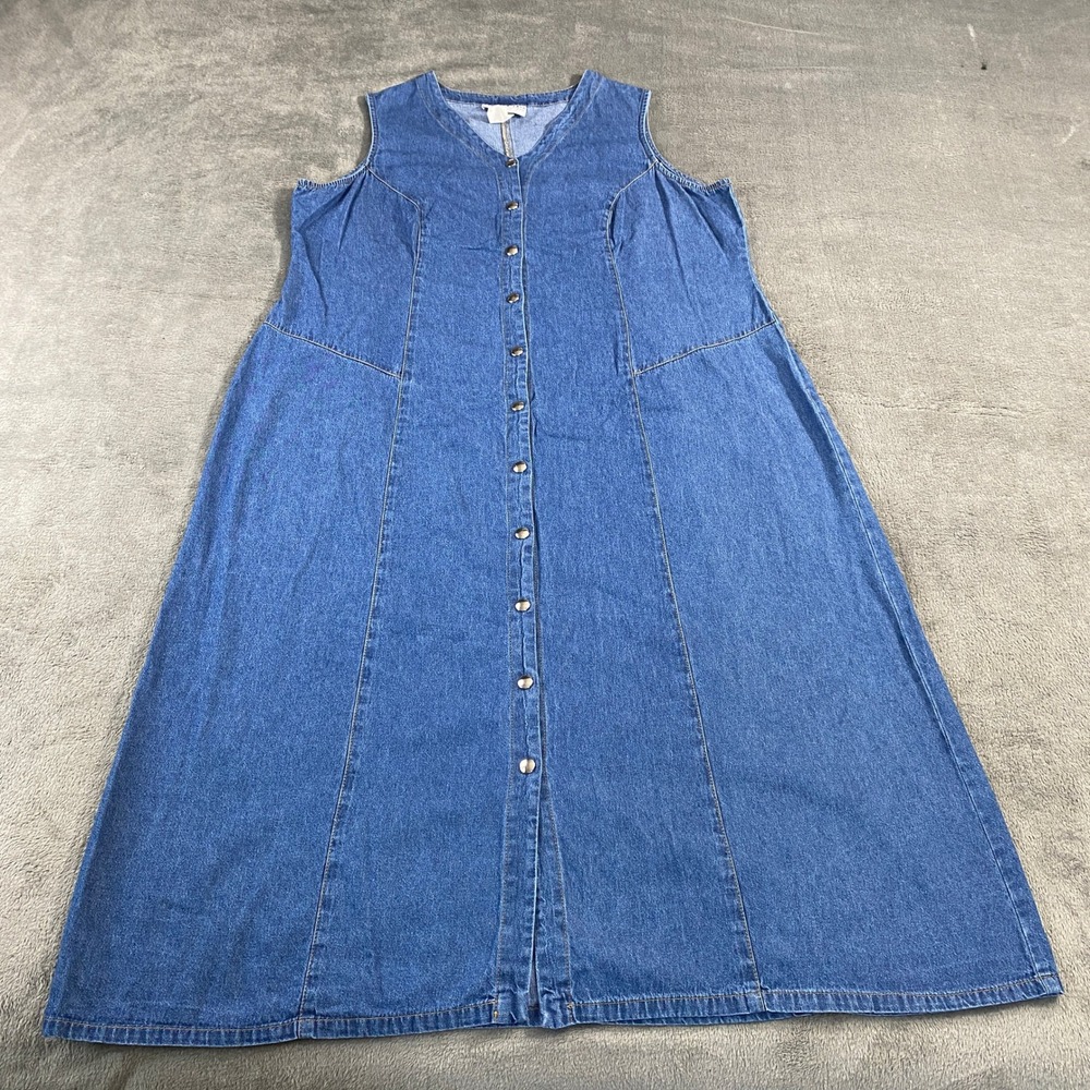 Bedford Fair Denim Dress Womens 20W Blue Button Front Maxi Sleeveless V-Neck USA - Picture 1 of 9